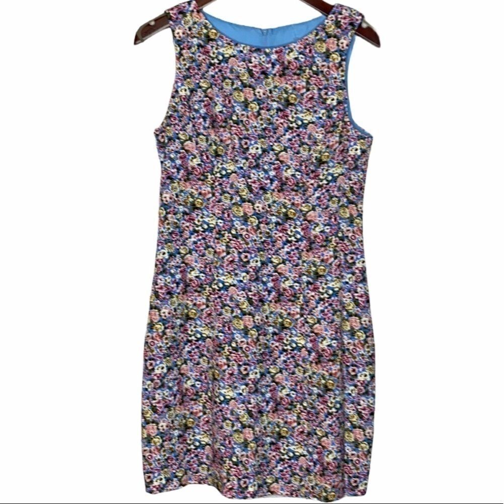 Moda Int'l Ditsy‎ Floral Zip-Up Shift Dress Blue 6